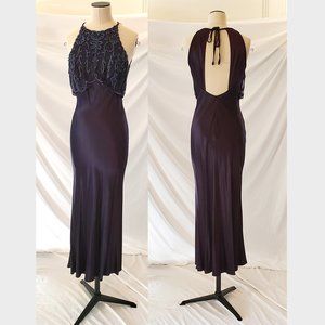 Vintage Navy blue 5/6 backless gown prom dress